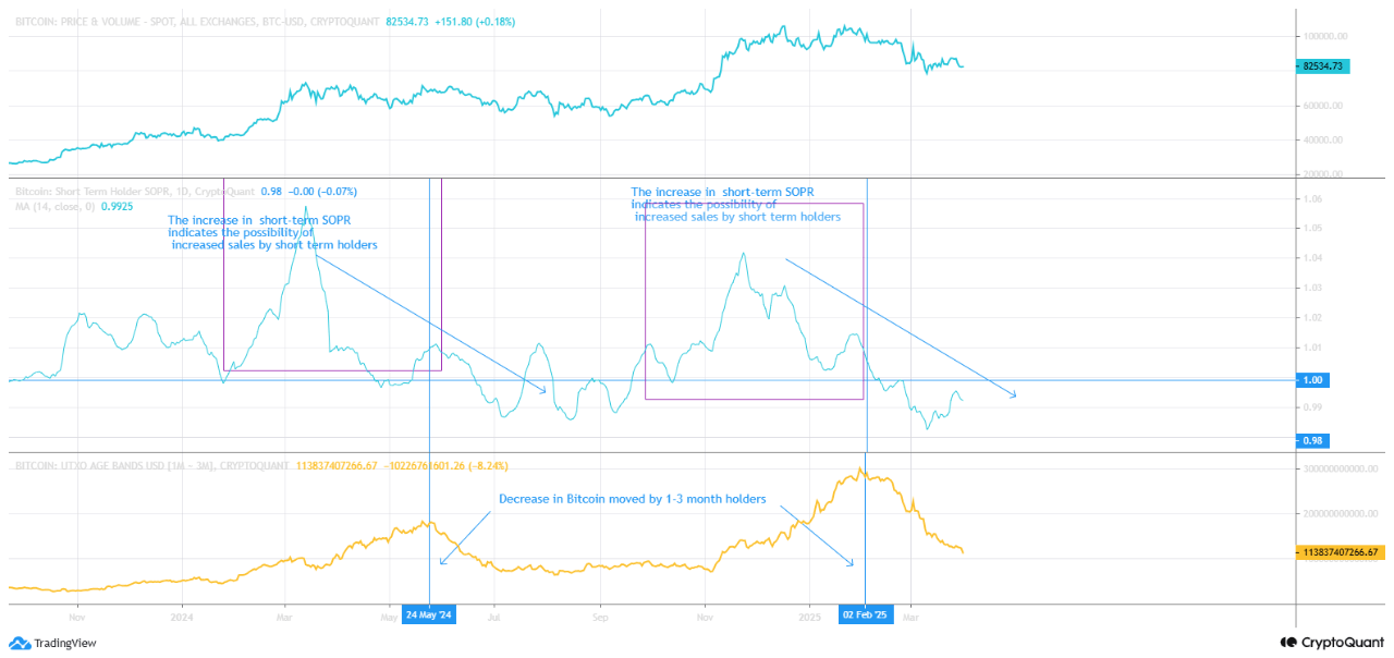 Bitcoin Short-Term SOPR chart and the UTXO Age Band.